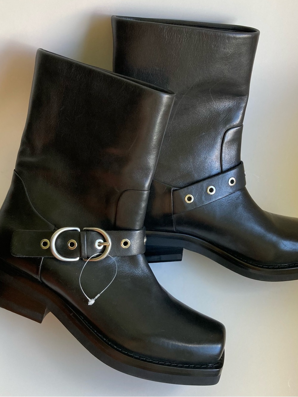 Rag & Bone Jax Black Leather Square Toe Chunky Moto Buckle Boots, NWOB Sz 39.5/9 - Picture 2 of 16